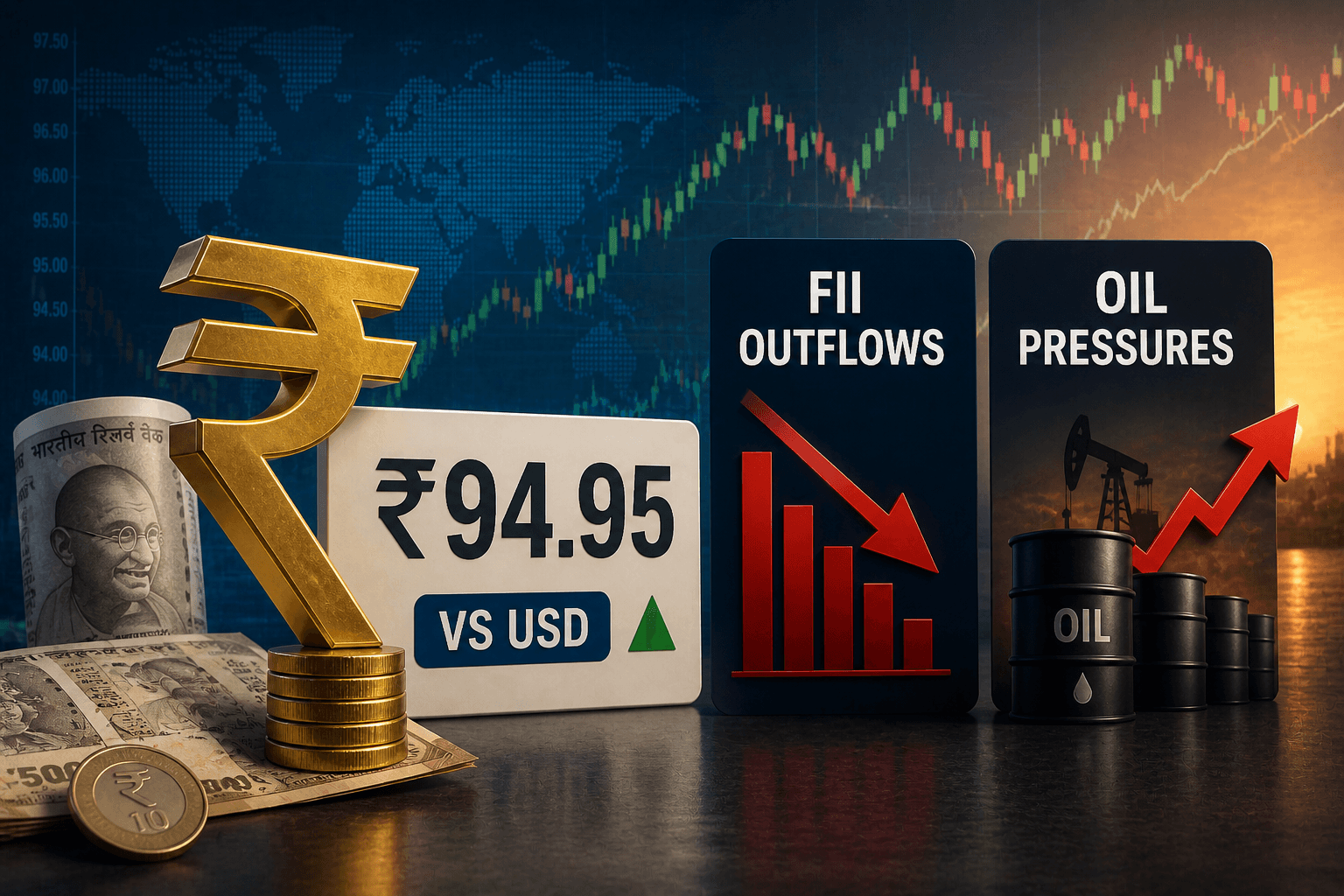 Rupee Update: 84.95 vs USD Amid FII Outflows & Oil